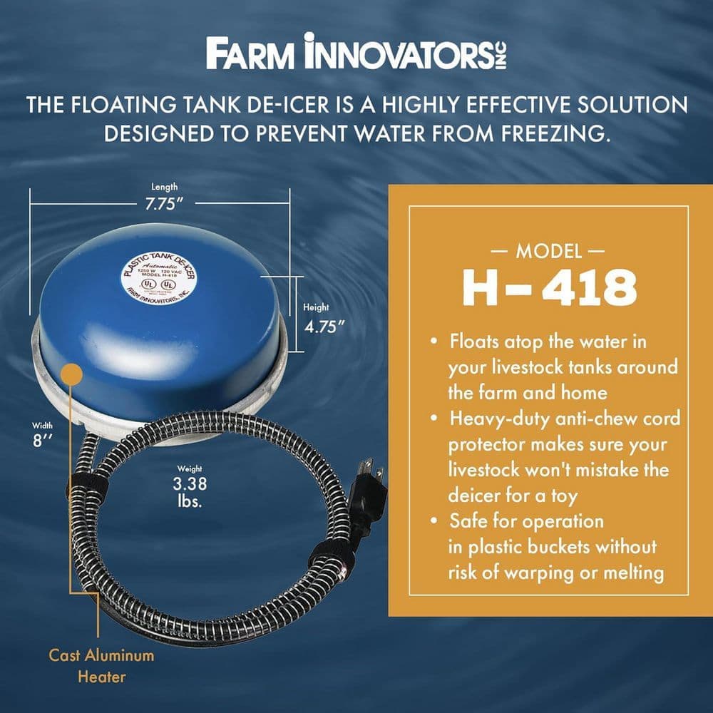 Unbranded Ice Chaser 1250W Floating Tank Deicer w/ 6 ft. 10 Amp Black 16 AWG 3-Wire Cord for 70-300 gal. Tanks (2)