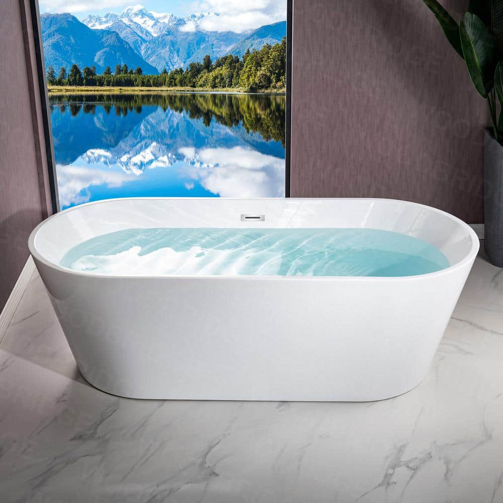 WOODBRIDGE Sayreville 71 in. Acrylic FlatBottom Double Ended Bathtub with Polished Chrome Overflow and Drain Included in White (2)