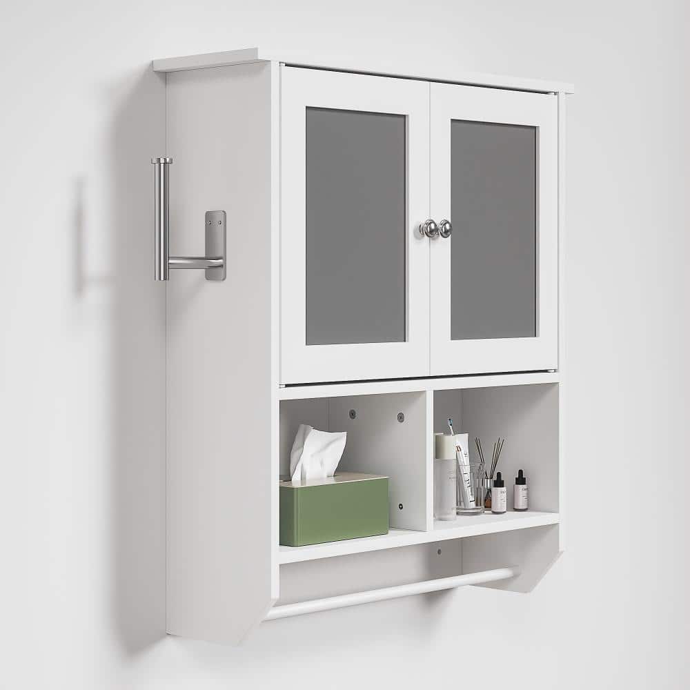 Peatuk Bathroom Wall Cabinet with LED Light & Towel Bar, 23.6" W x 7.5" D x 27.6" H, Bathroom Storage Cabinet with Door