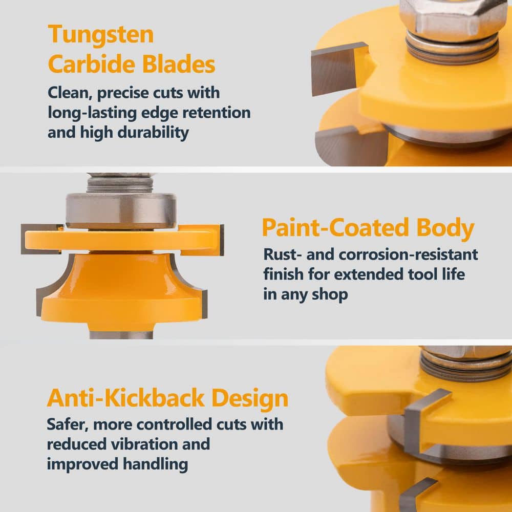 ‎POWERTEC 1/2 in. Shank Cabinet Door Rail and Stile Carbide Router Bit Set, Roundover Profile (2-Piece) (2)