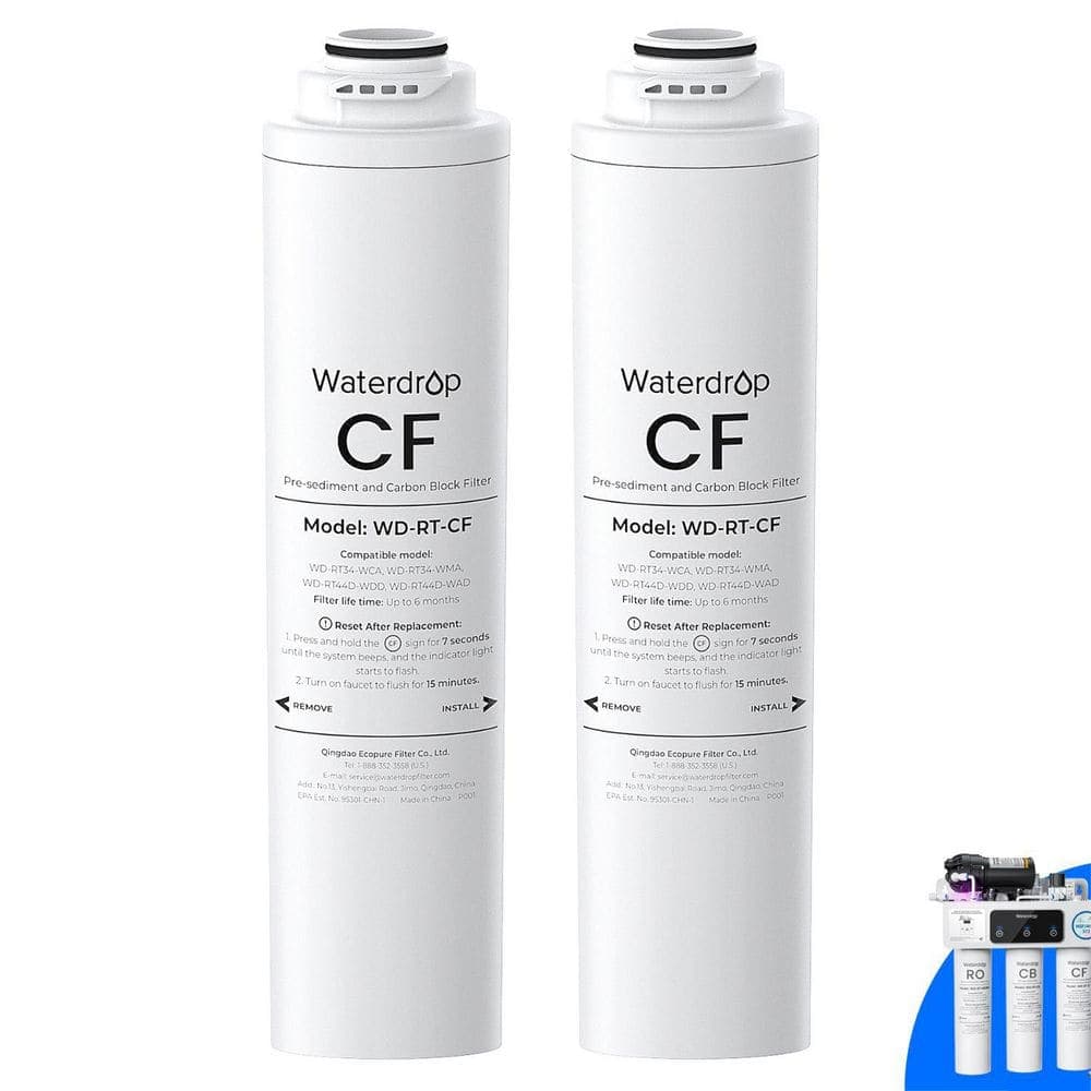 Waterdrop RT-CF Filter, Replacement for T3-T and T3-C and T3-M and T4-A Reverse Osmosis System, (Pack of 2) 6-Month Lifetime