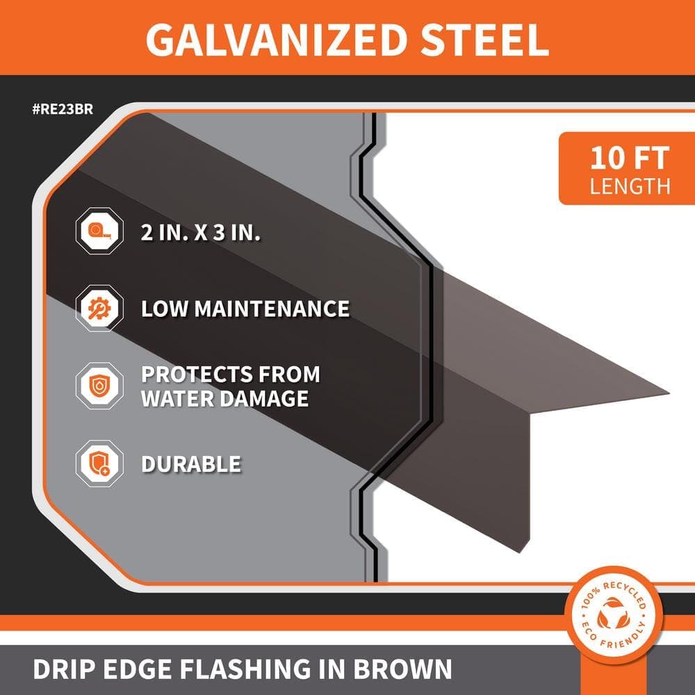 Gibraltar Building Products 2 in. x 3 in. x 10 ft. Steel Drip Edge Flashing in Brown (4)