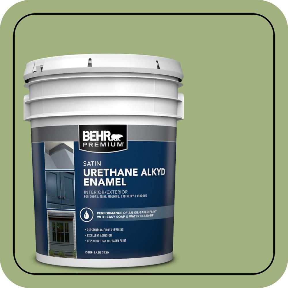 BEHR PREMIUM 5 gal. #AE-34 Meadow Green Urethane Alkyd Satin Enamel Interior/Exterior Paint