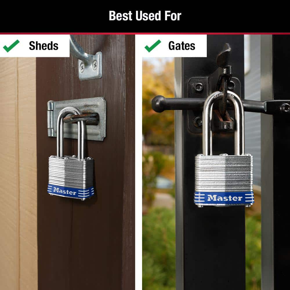 Master Lock Outdoor Padlock with Key, 1-9/16 in. Wide, 1-1/2 in. Shackle, 3 Pack (4)