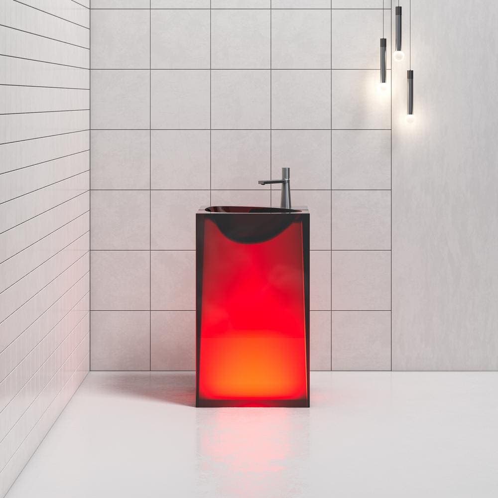 Vanity Art 20 in. L x 18 in. W x 33.5 in. H Stone Resin Transparent Freestanding Pedestal Sink Basin without Faucet Hole in Red (1)
