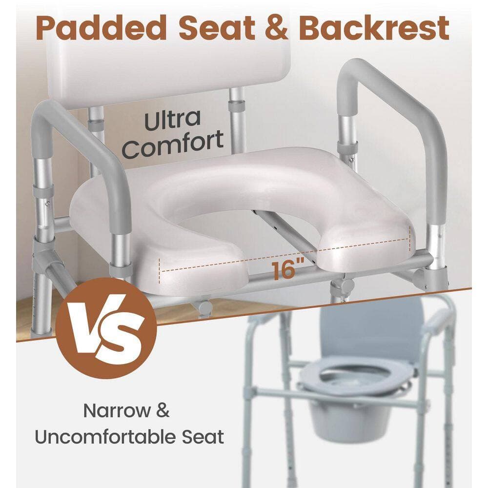 Wudkey 24 in. x 35.25 in. Bedside Commode Toilet Seat with Padded Seat and Backrest, Aluminum Dual-Crossbar, 350 lb. Capacity (3)