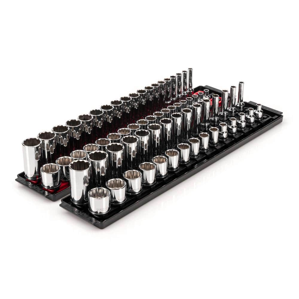 TEKTON 3/8 in. Drive 12-Point Socket Set with Rails (1/4 in.-1 in., 6 mm-24 mm) (68-Piece) (1)