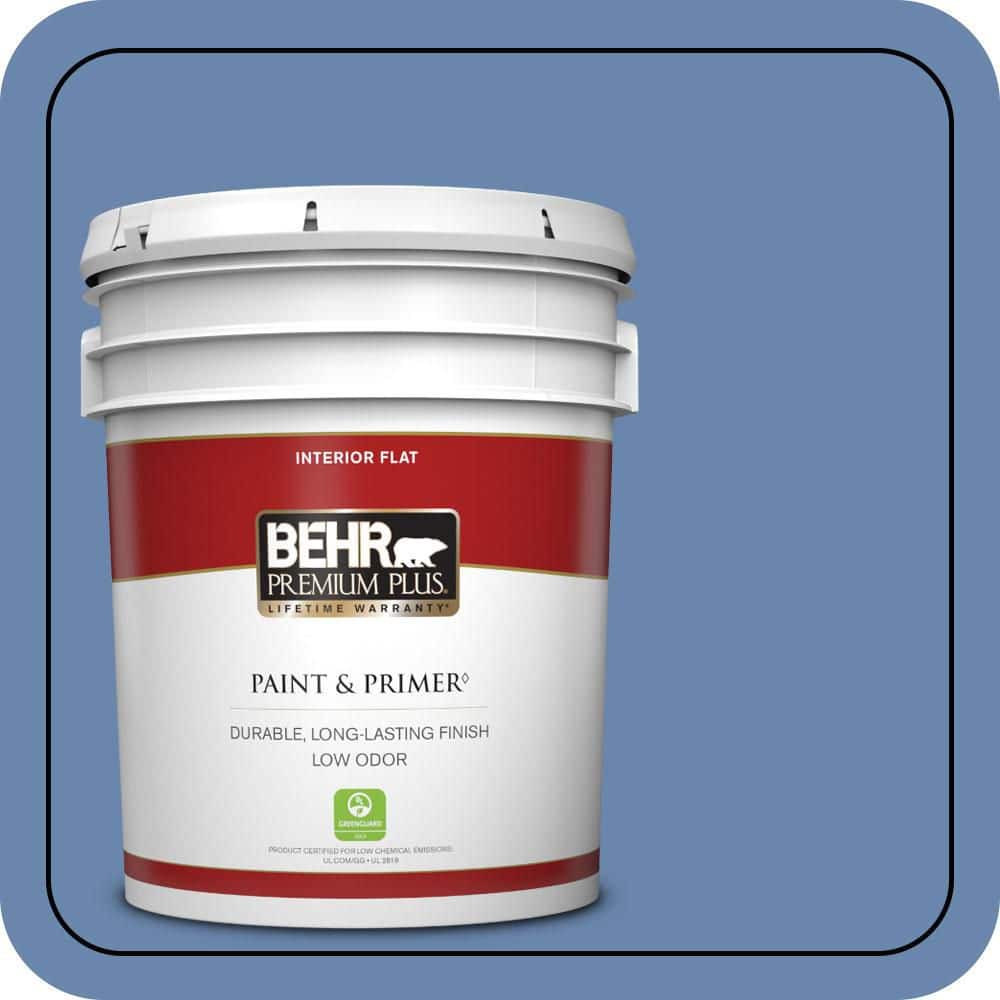 BEHR PREMIUM PLUS 5 gal. #M530-5 Cowgirl Blue Flat Low Odor Interior Paint & Primer