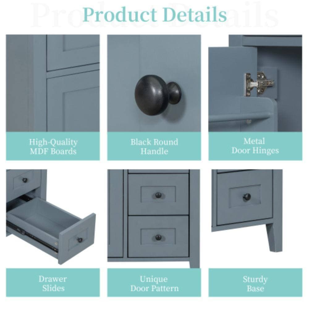 Unbranded 30 in. W x 18.3 in. D x 33.8 in. H Bathroom Blue Linen Cabinet (3)