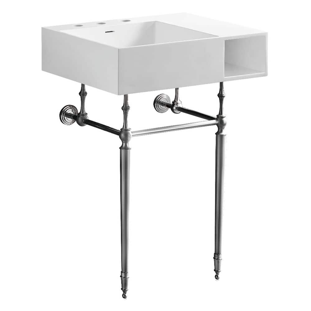 Kingston Brass Aurelius 24.5 in. x 20.88 in. Console Sink in Matte White Solid Surface with Legs (1)