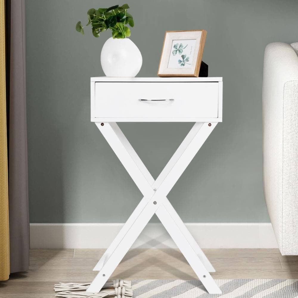 Volenca Sofa Side Table with Drawer, X-Style Design, Living Room Accent End Table (2)