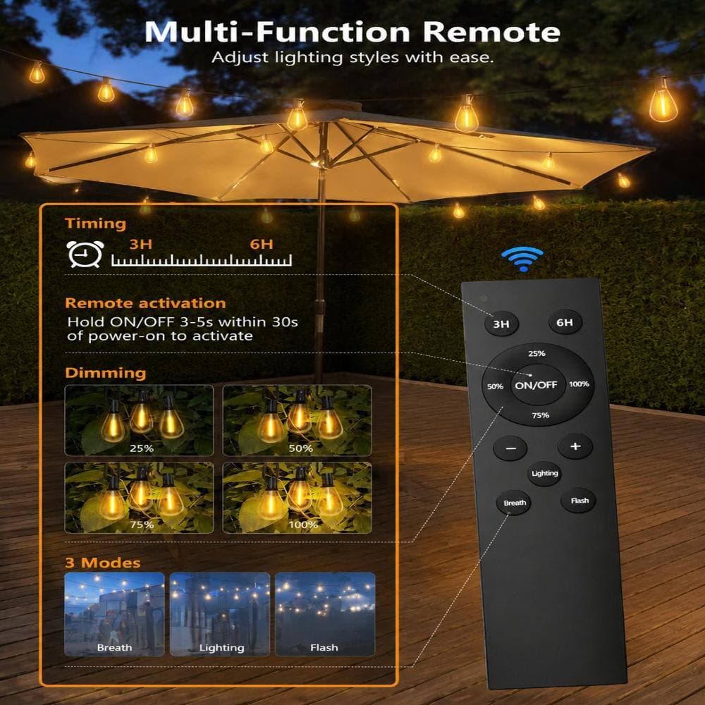 Unbranded 200 Ft LED Outdoor Patio String Lights with Remote 74 Shatterproof S11 Bulbs Dimmable 24V 2700K Warm (2)