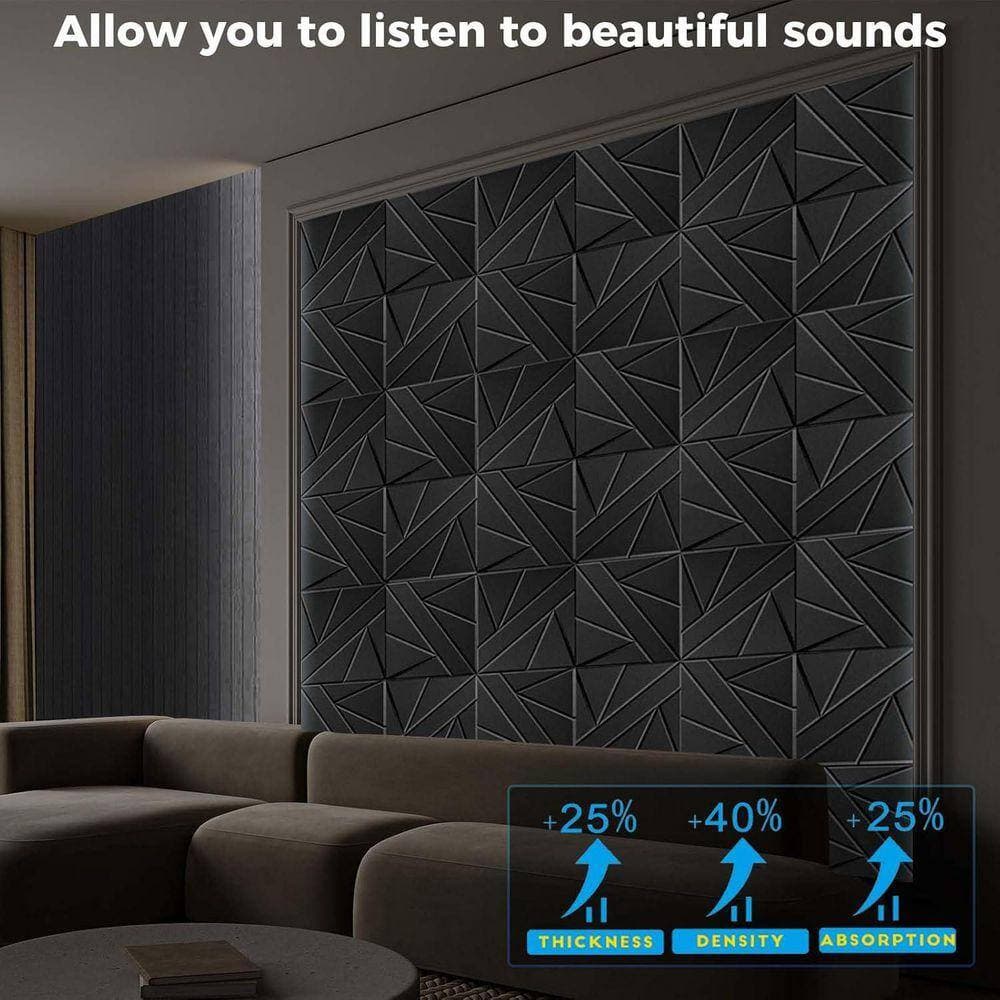 KIWDZFU 0. 47in T x 1ft x 1ft Black Polyester Sound Absorbing Panel 8-Pack (3)