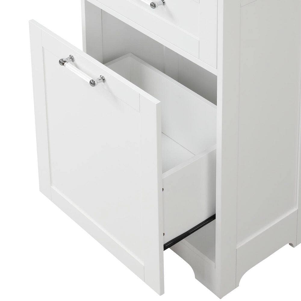 JimsMaison 20 in. W x 13.5 in. D x 68.4 in. H White MDF Freestanding Linen Cabinet with Adjustable Shelf (3)