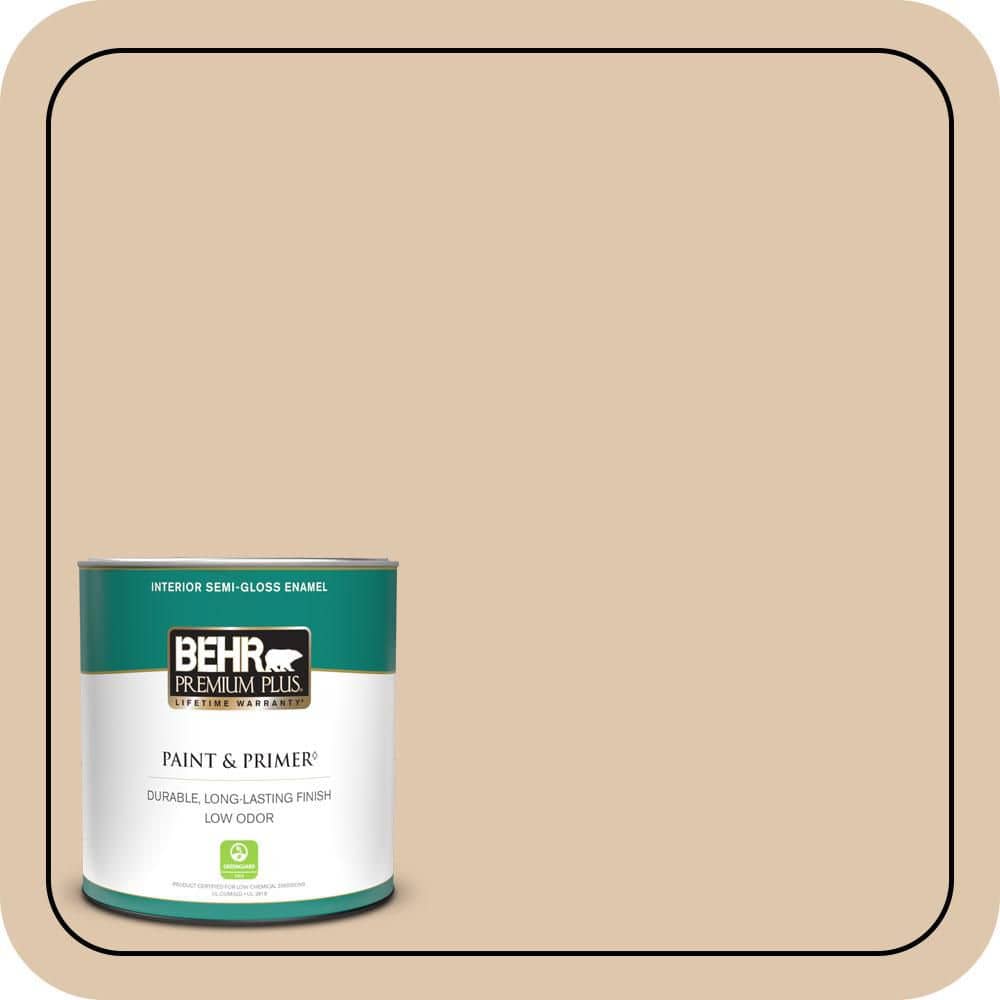 BEHR PREMIUM PLUS 1 qt. #N260-2 Almond Latte Semi-Gloss Enamel Low Odor Interior Paint & Primer