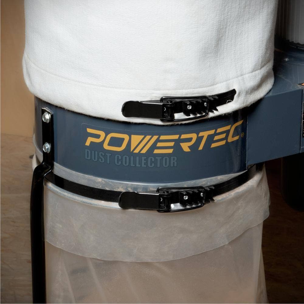 ‎POWERTEC 21 in. x 31 in. Micron Filter Upper Bag with Band Clamp and 5 Clear 20 in. x 43 in. Plastic Dust Collection Bags (3)