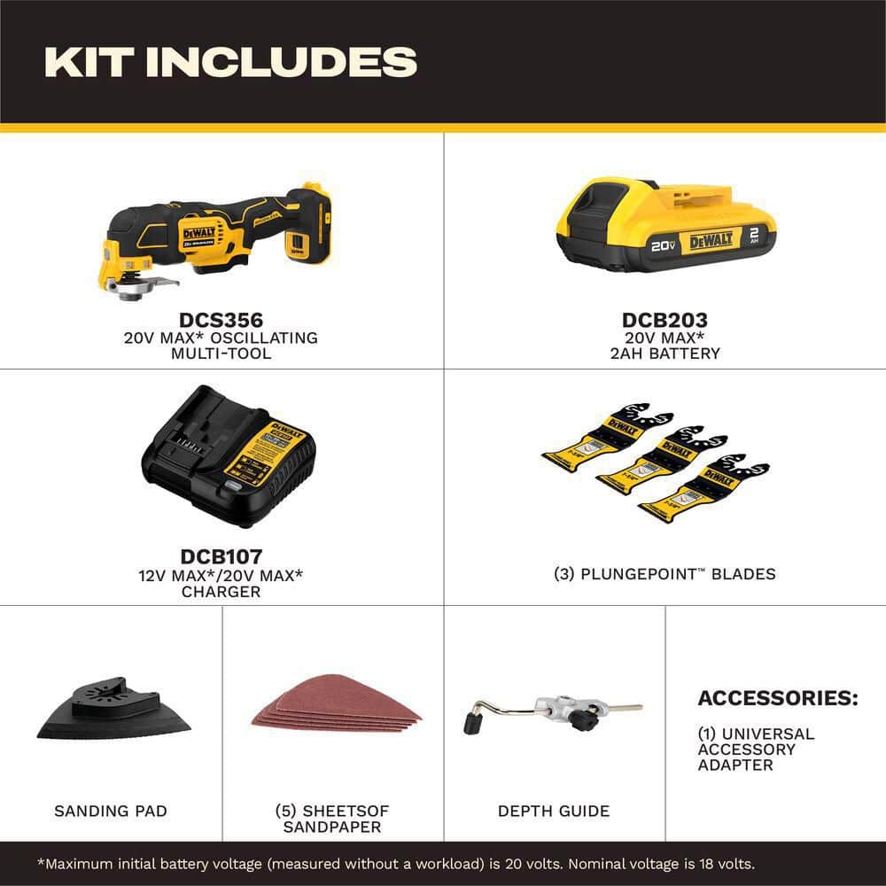 DEWALT 20V MAX XR Cordless Brushless 3-Speed Oscillating Multi Tool with (1) 20V 2. 0Ah Battery and Charger (2)