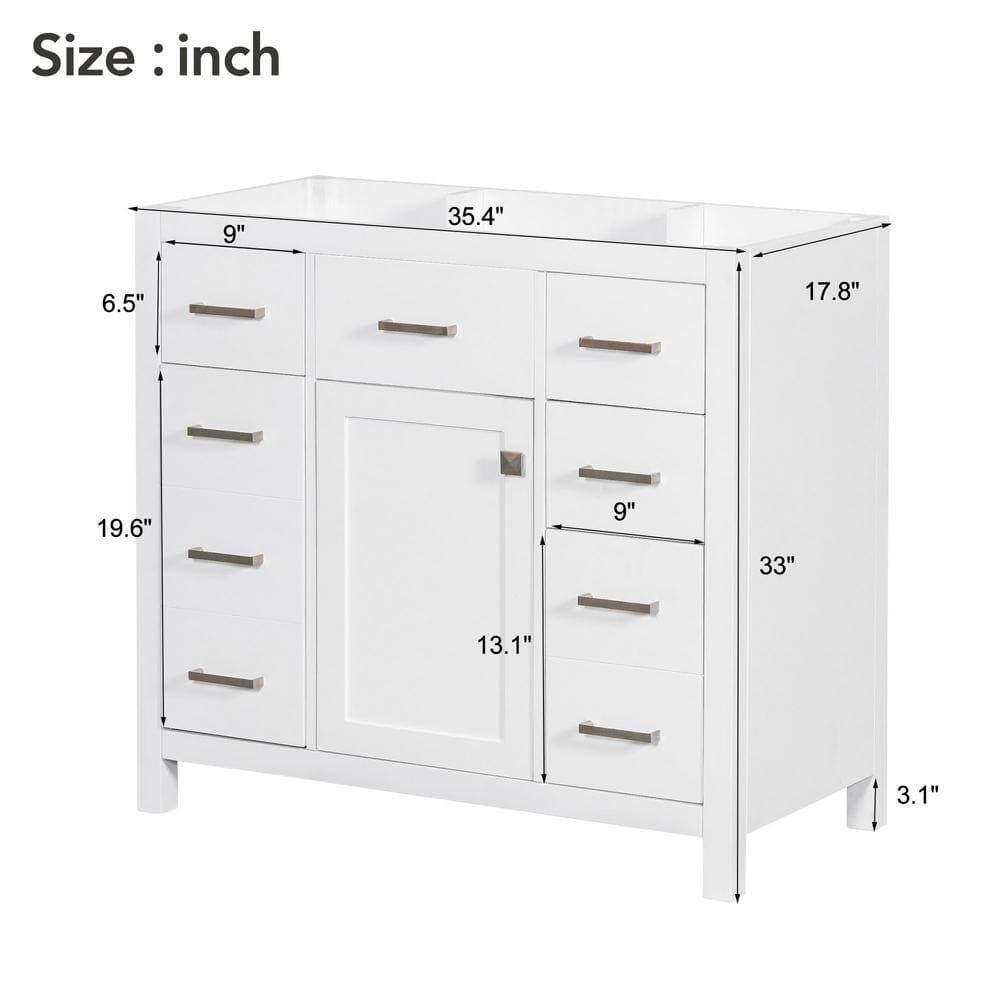Lycvki 35.4 in. W x 17.8 in. D x 33 in. H Wood Bath Vanity Cabinet without Top with 5-Drawers and Door in White (2)