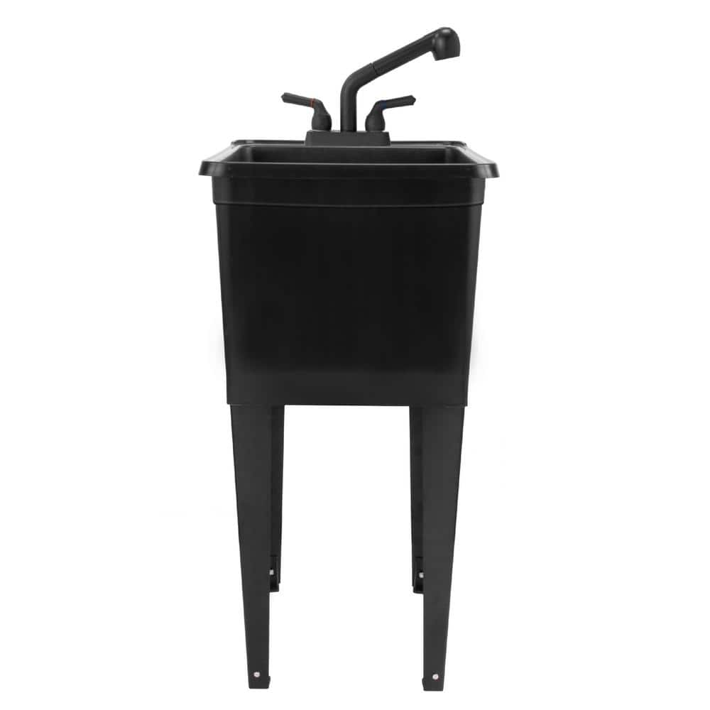 Glacier Bay 23.25 in. D x 17.75 in. W Freestanding Laundry/Utility Sink in Black with Black Pullout Faucet