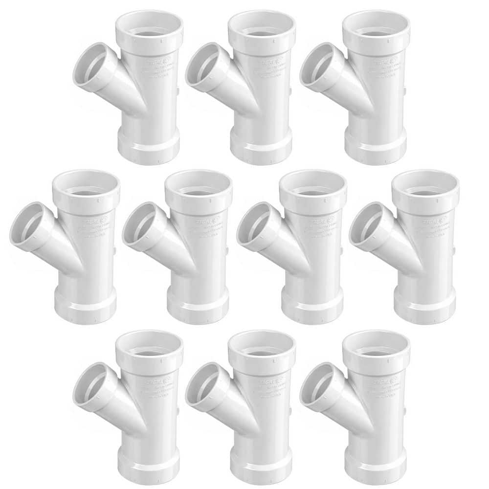 PLUMBFLEX 4" x 4" x 2" PVC DWV Wye Reducing Hub, White Rigid PVC Drain, Waste & Vent Fitting, (10 Pack) (1)