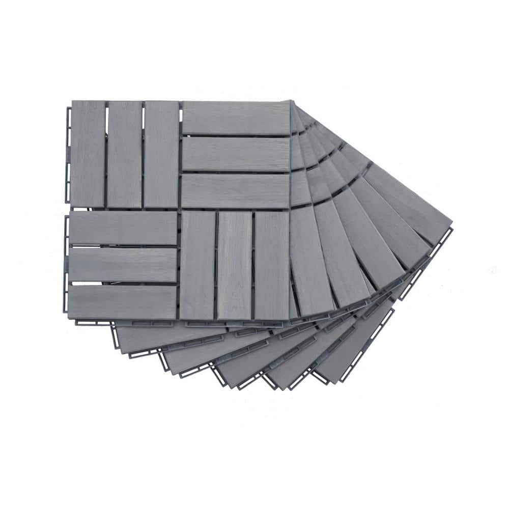 Tidoin Outdoor 1 ft. x 1 ft. Solid Wood Deck Tile in Gray (10 Per Box) (1)