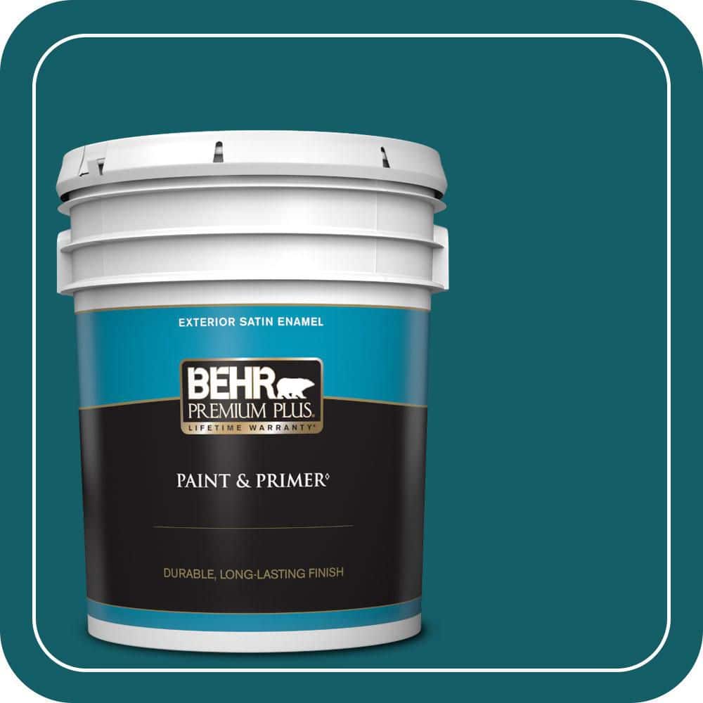 BEHR PREMIUM PLUS 5 gal. #S-H-530 Tropical Skies Satin Enamel Exterior Paint & Primer