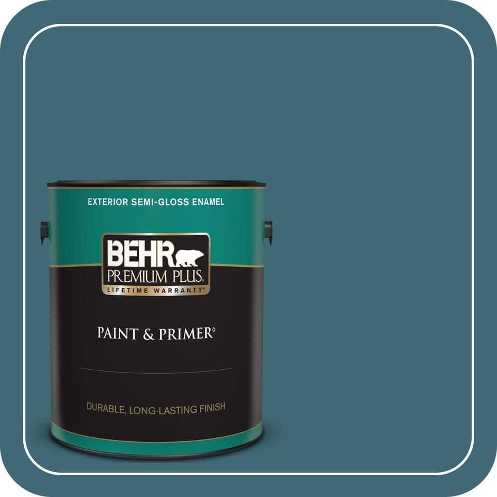 BEHR PREMIUM PLUS 1 gal. #PMD-45 Teal Mosaic Semi-Gloss Enamel Exterior Paint & Primer