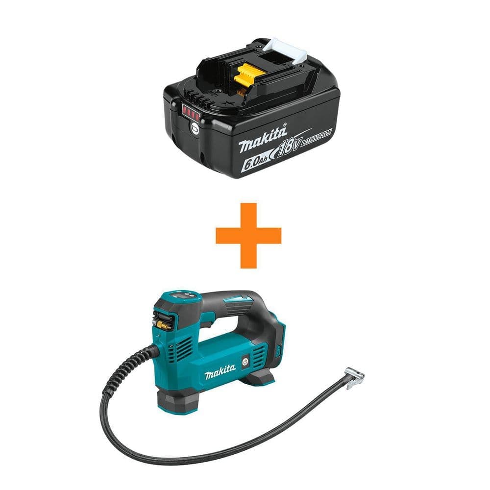 Makita 18-Volt LXT Lithium-Ion 6.0 Ah Battery with 18-Volt LXT Lithium-Ion Cordless Inflator (Tool-Only)