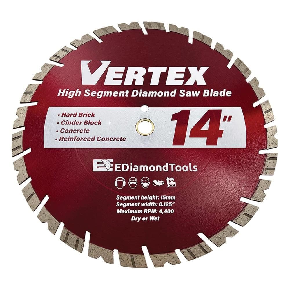 EDiamondTools 14 in. Reinforced Concrete, Segmented Rim, Premium General Purpose Diamond Blade, 4-5/8 in. Cutting Depth, 1 in. (2)