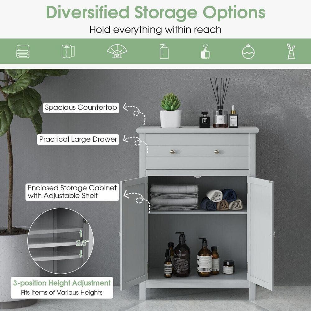 Volenca 23.5 in. W x 12 in. D x 31.5 in. H Grey Freestanding Bathroom Linen Cabinet with Drawer and Adjustable Shelf (2)