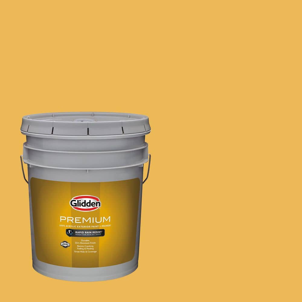 Glidden Premium 5 gal. PPG1209-5 Yellow Coneflower Flat Exterior Latex Paint