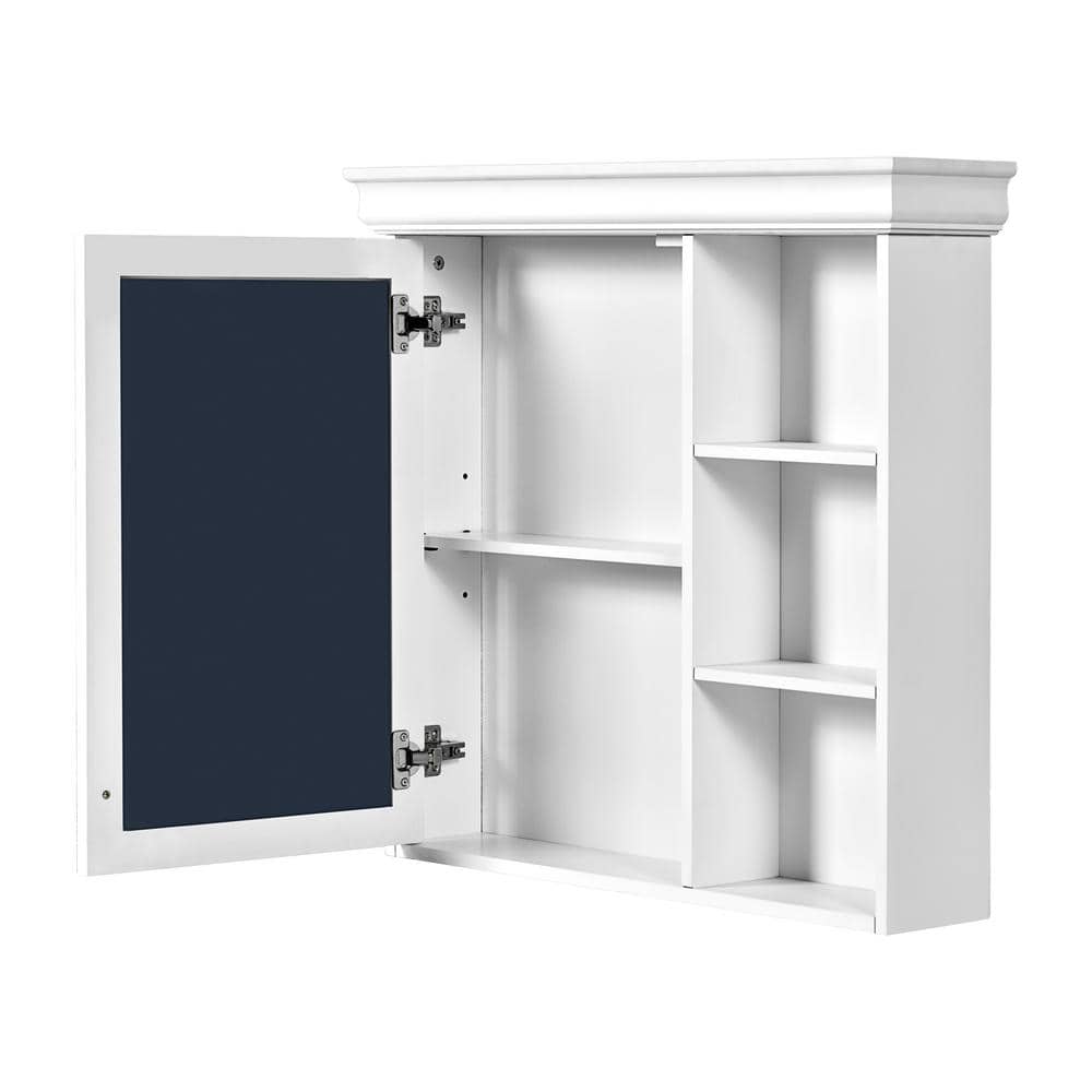 cadeninc 30.07 in. W x 7.16 in. D x 28.74 in. H  Wall Mounted Bathroom Storage Cabinet in White with Mirror and 3 Open Shelves (3)