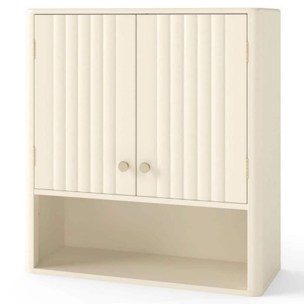 WELLFOR 21.5 in. W x 7.5 in. D x 24 in. H Fluted Bathroom Storage Wall Cabinet in Beige with Open Shelf