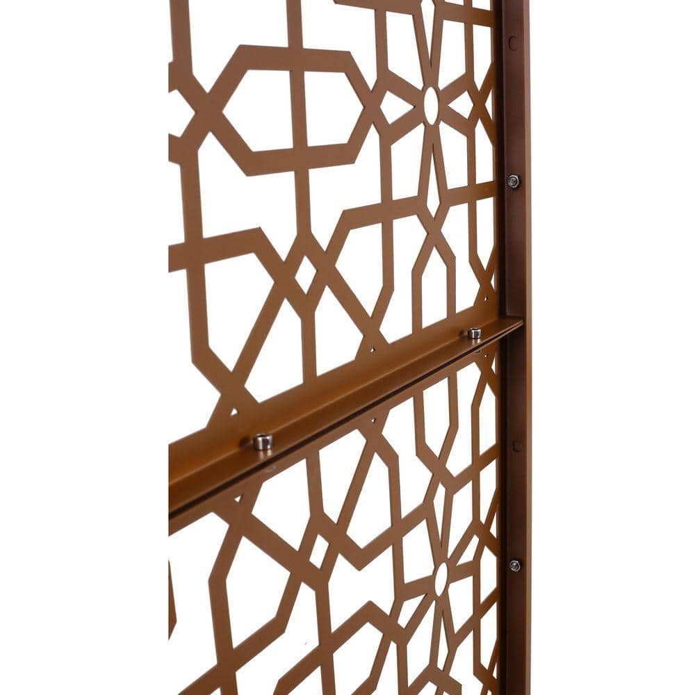 Unbranded Outdoor and Indoor 6.3 ft. x 4 ft. Freestanding Decorative Privacy Fence Screen Brown Metal for Garden Fence (3)