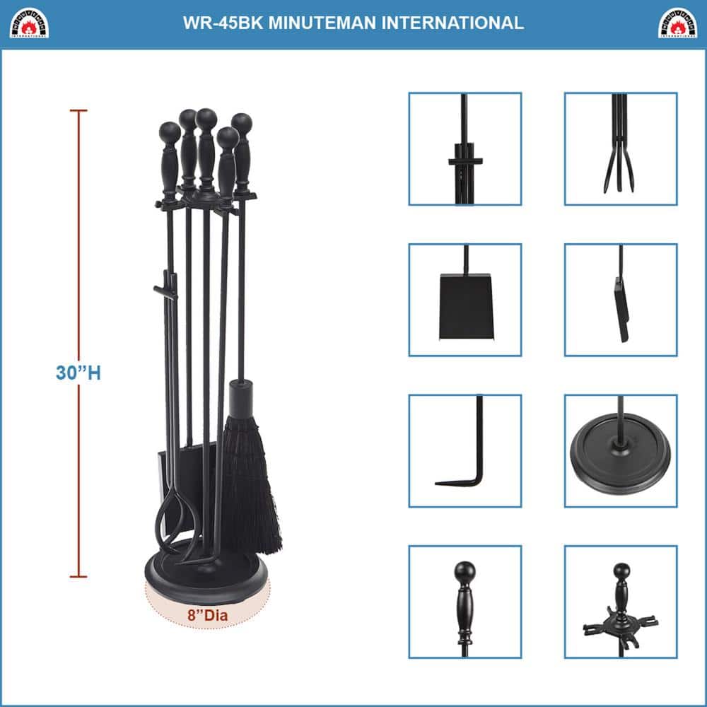 ACHLA DESIGNS 30.25 in. Tall 5-Piece Black Chelmsford Fireplace Tool Set (3)