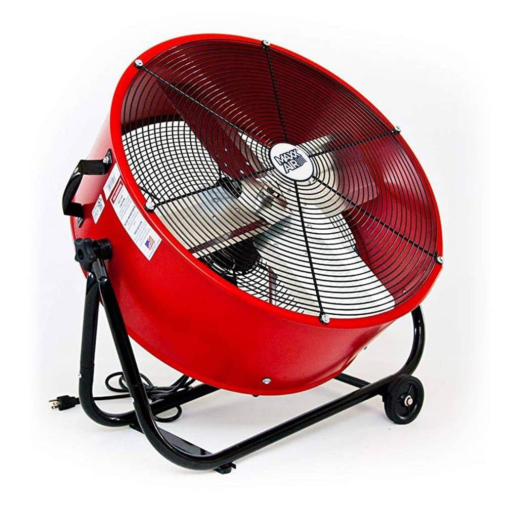 Maxx Air 24 in. 2-Speed Portable Heavy-Duty Tilting Direct Drive Drum Fan in Red with Snap-On Wheels (2)