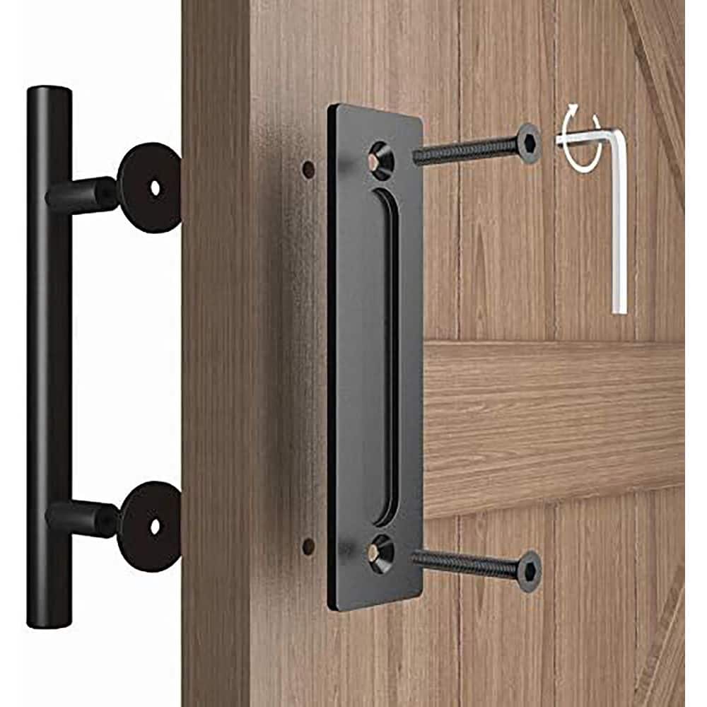 Unbranded 2-Pack Sliding Barn Door Handle Pull and Flush Hardware Set 12 x 2 Rustic Black Flat Back-Plate Design (2)