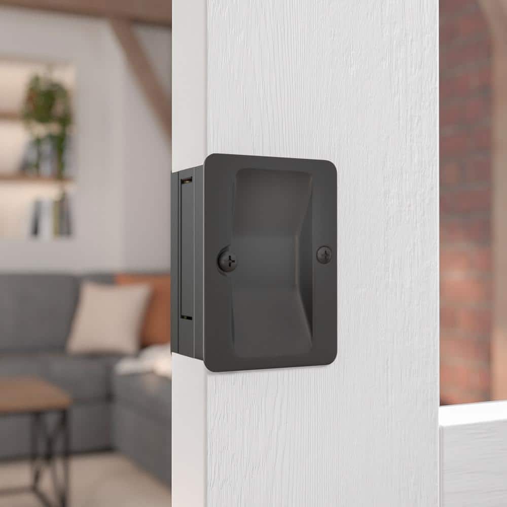 Onward 3-1/4 in. (82 mm) Black Pocket Door Pull with Passage Handle (2)