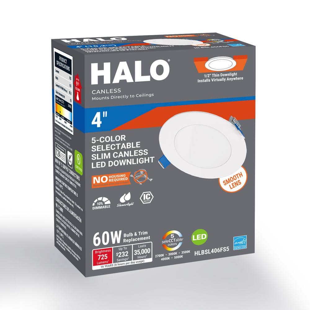 HALO 1-Pack HLBSL 4 in. Can Less Integrated LED, 600 Lumens, 5CCT, White (3)