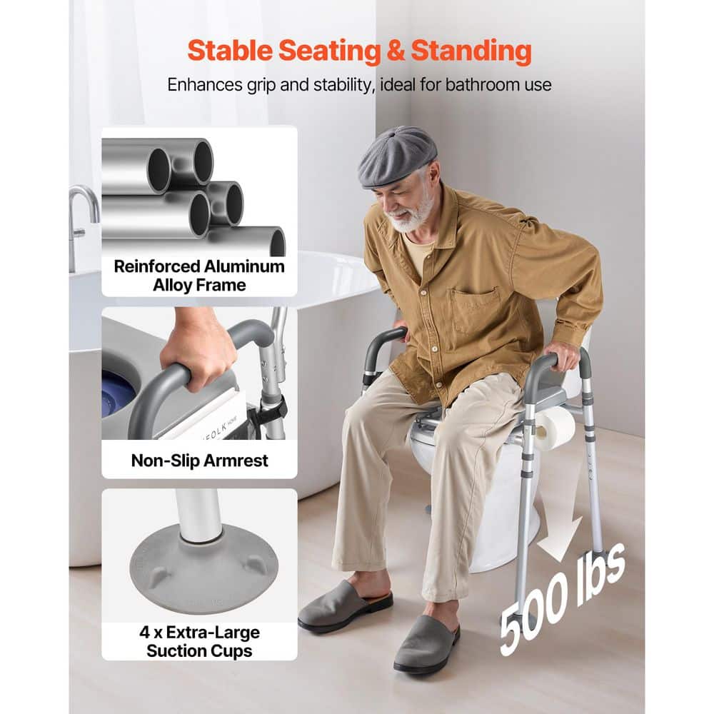 SVOPES 28 in. x 24 in. Bedside Commode Chair with Toilet Seat in Gray, 500 lbs. Portable Toilet with Padded Seat and Armrests (2)