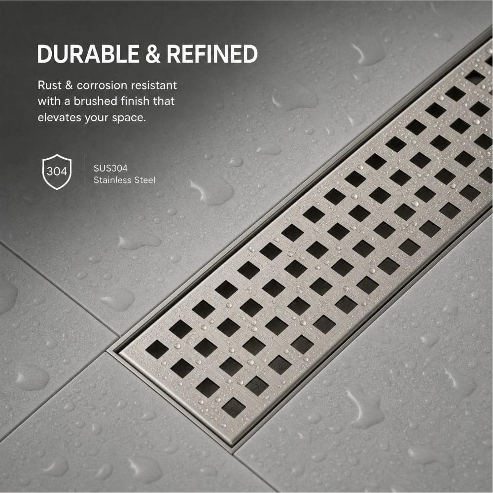 WIZ 24 in. Linear Shower Drain with Removable Grid Grate and Hair Strainer in Brushed Nickel (3)