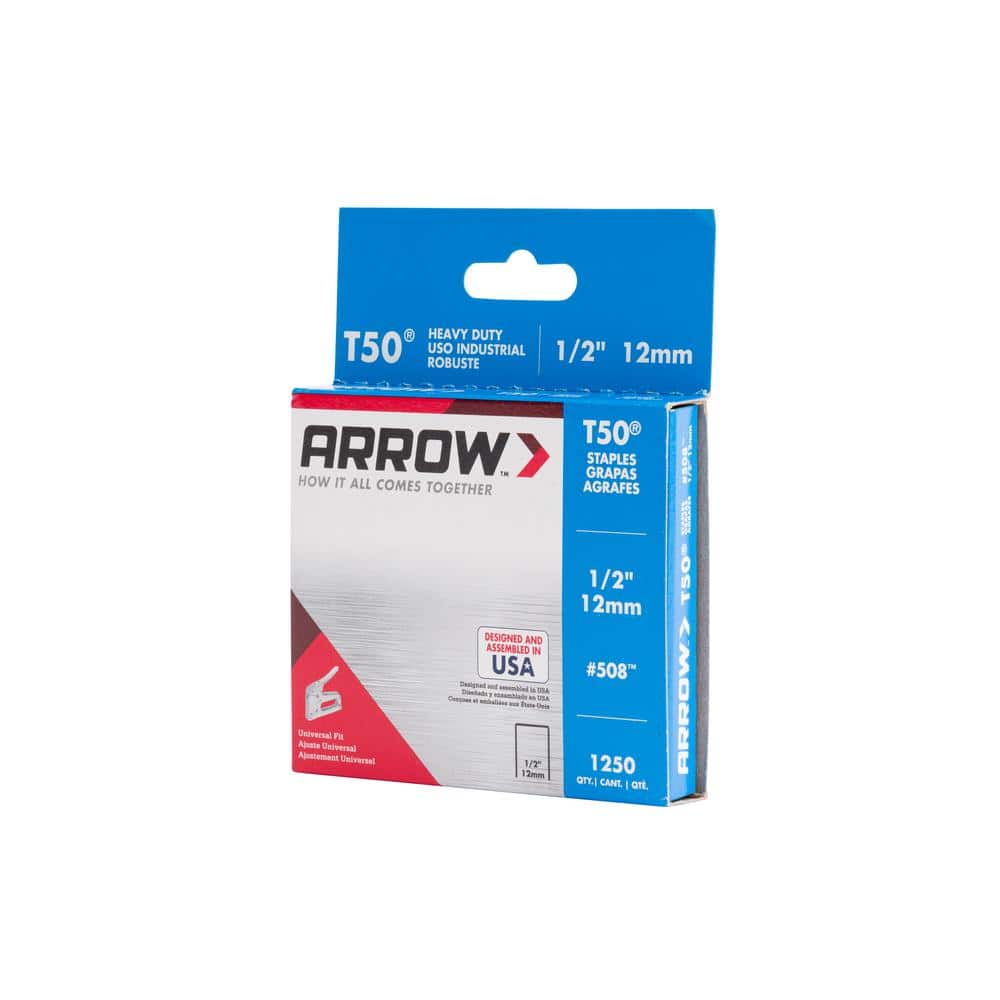 Arrow T50 1/2 in. Leg x 3/8 in. 508 Galvanized, Medium Crown, Chisel Point, 20-Gauge, Heavy-Duty Steel Staples (1,250-pack) (3)