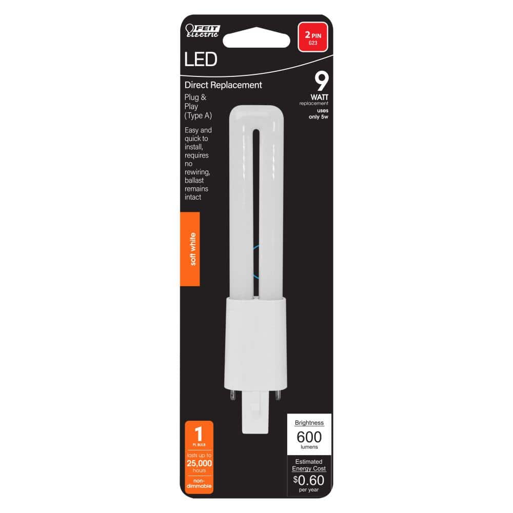 Feit Electric 9-Watt Equivalent PL Twin Tube CFLNI Bi-Pin Plug-In G23 Base CFL Replacement LED Light Bulb, Soft White 2700K (1-Pack) (3)