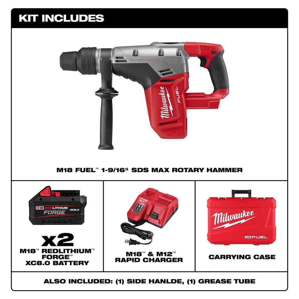 Milwaukee M18 FUEL 18V Lithium-Ion Brushless Cordless 1-9/16 in. SDS-Max Rotary Hammer Kit w/ Two 8.0Ah Batteries & Hard Case (2)