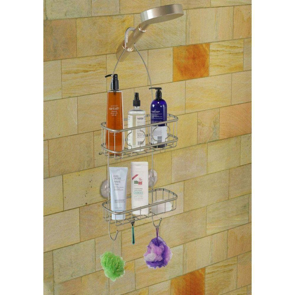 Dracelo 10.2 in. W x 4.2 in. D x 22 in. H Silver Bathroom Hanging Shower Head Caddy Organizer (2)