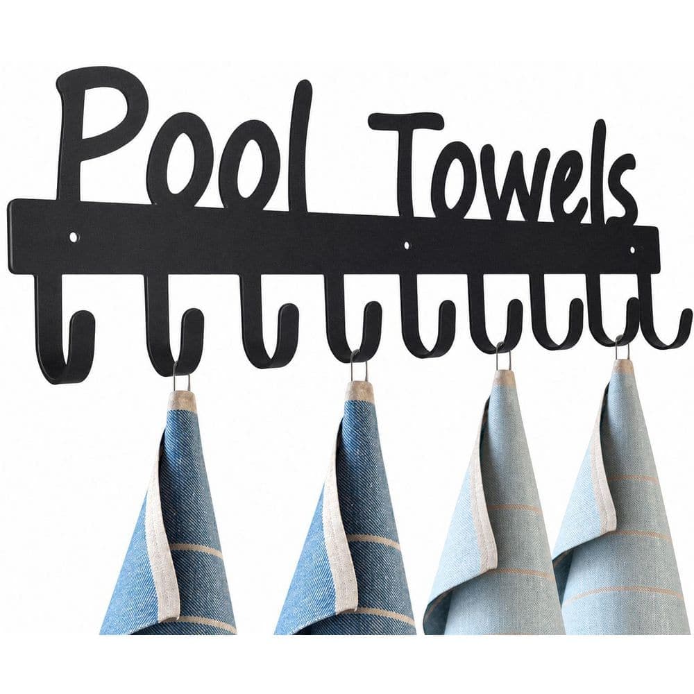 KHKFY Black Pool Towel Rack Outdoor Towel Rack with 9 Hooks Fit for Bathrobes Clothes Towel Hanger Towel Bars (1)