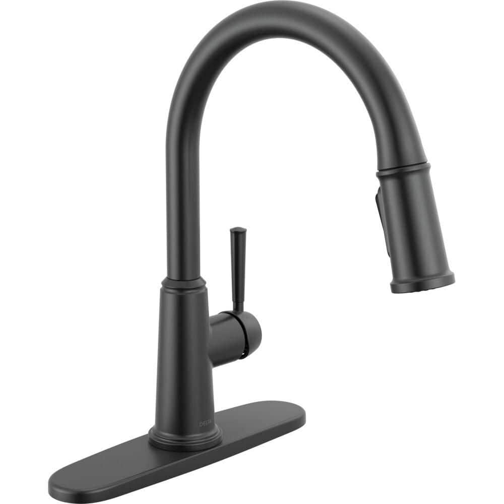 Delta Foundations Design Series Traditional Single Handle Pull Down Sprayer Kitchen Faucet in Matte Black