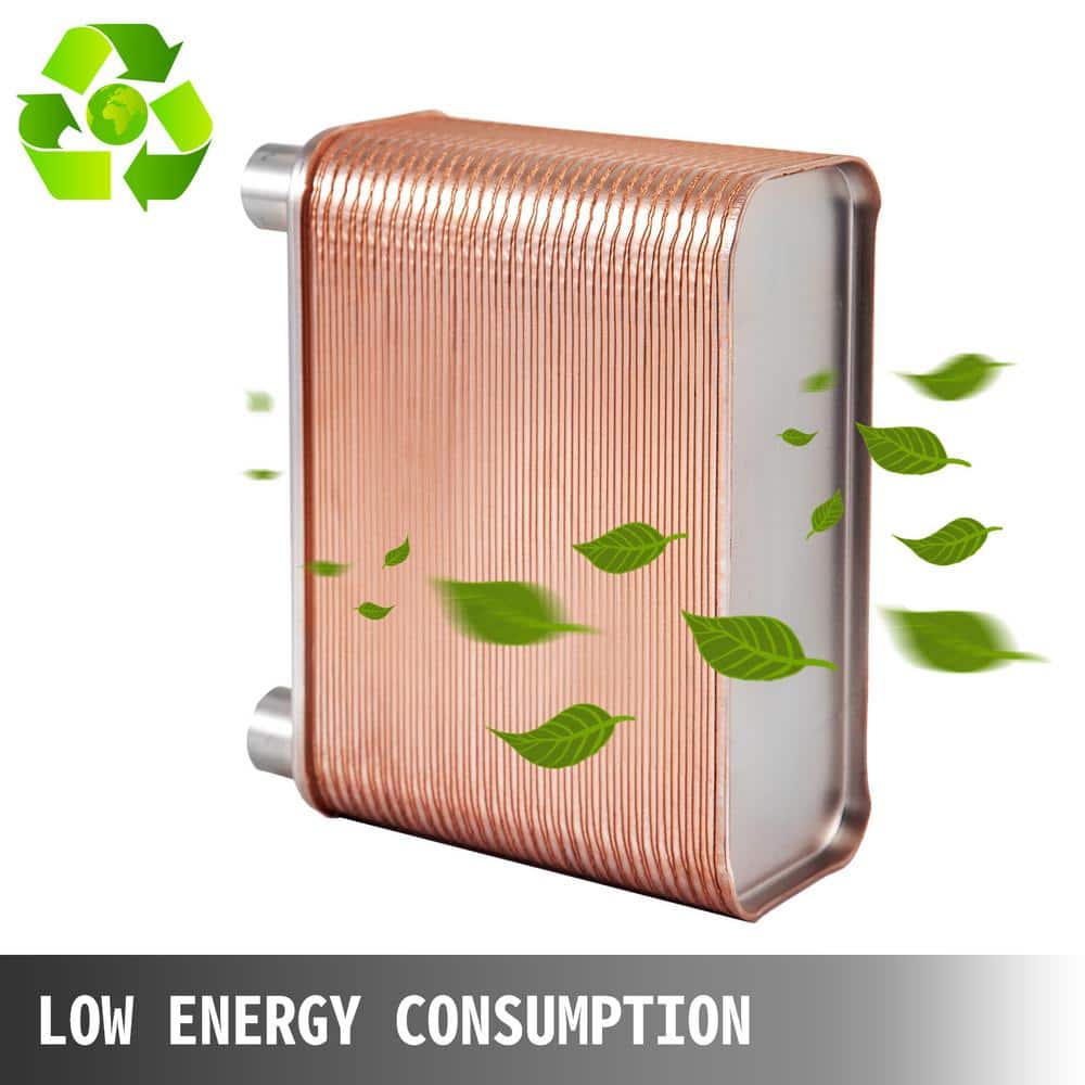 VEVOR Heat Exchanger 3 in. x 7.5 in. 60 Plates 316L BSP FPT Heat Exchanger EATB12 Beer Wort Chiller for Hydronic Heating (3)