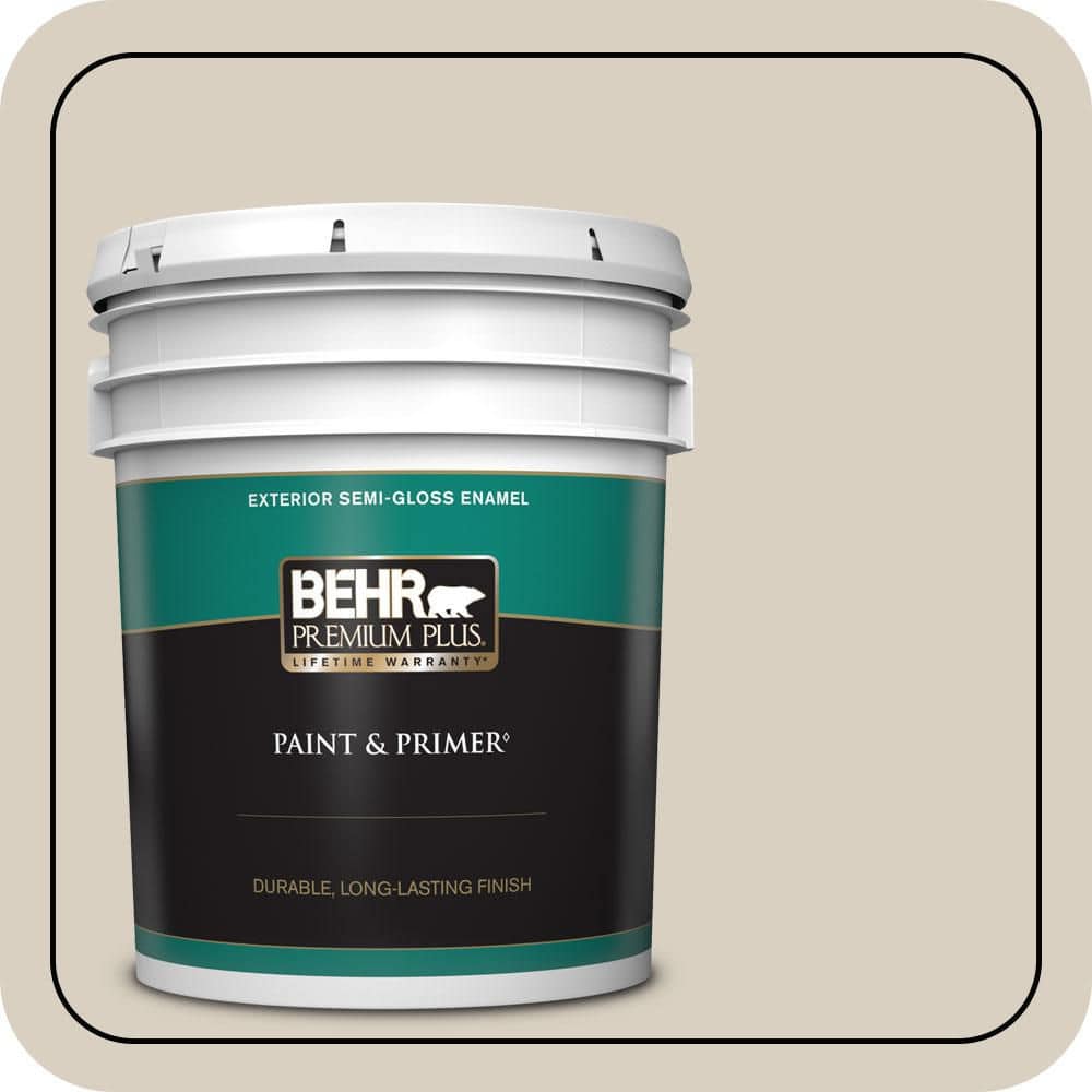 BEHR PREMIUM PLUS 5 gal. Designer Collection #DC-011 Gray Envelope Semi-Gloss Enamel Exterior Paint & Primer