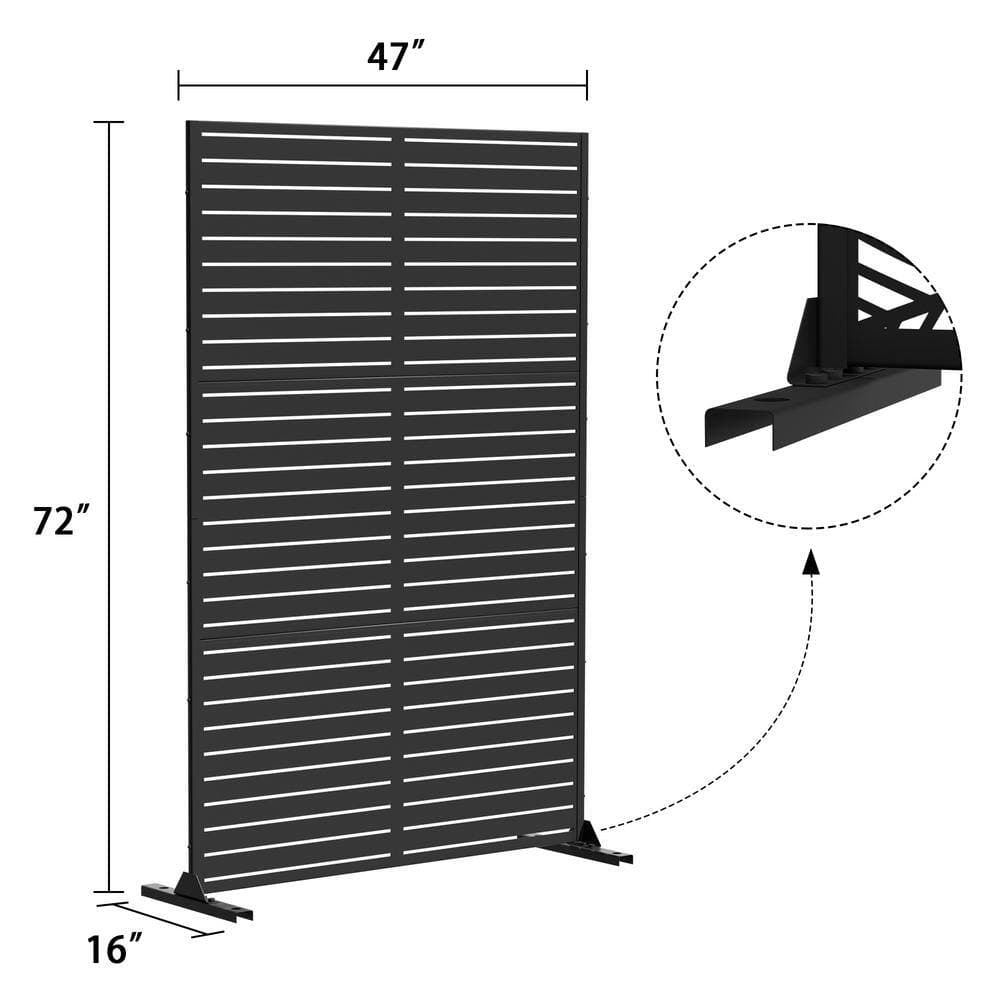 Dovelina 72 in. H x 47 in. W Galvanized Metal Wall Decal Outdoor Privacy Screens Garden Fence Louvered in Black (2)